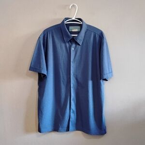 Vintage CAPSIZE Blue Ribbed Short Sleeve Button-Up Shirt – Size Large EUC